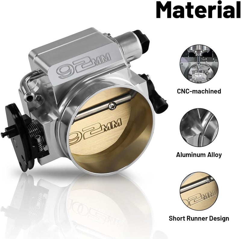 Endxedo 92mm Throttle Body for LS1 LS2 LS6 LS3 LS LS7 SX LS 4 Bolt Throttle Body with Throttle Position Sensors TPS IAC Aluminum Silver - Image 3